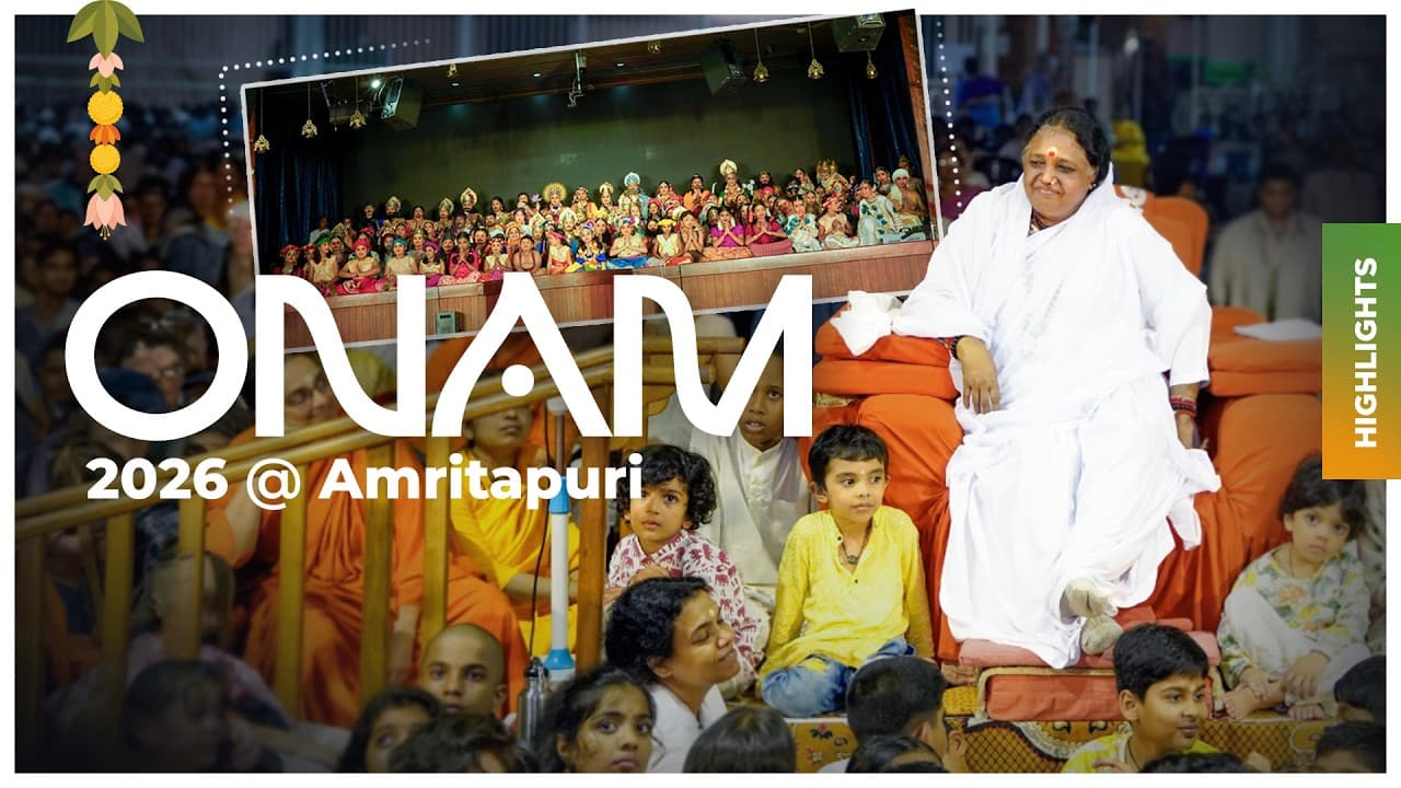 Still from “Onam 2026 with Amma at Amritapuri Ashram | Highlights”, Amma’s own video