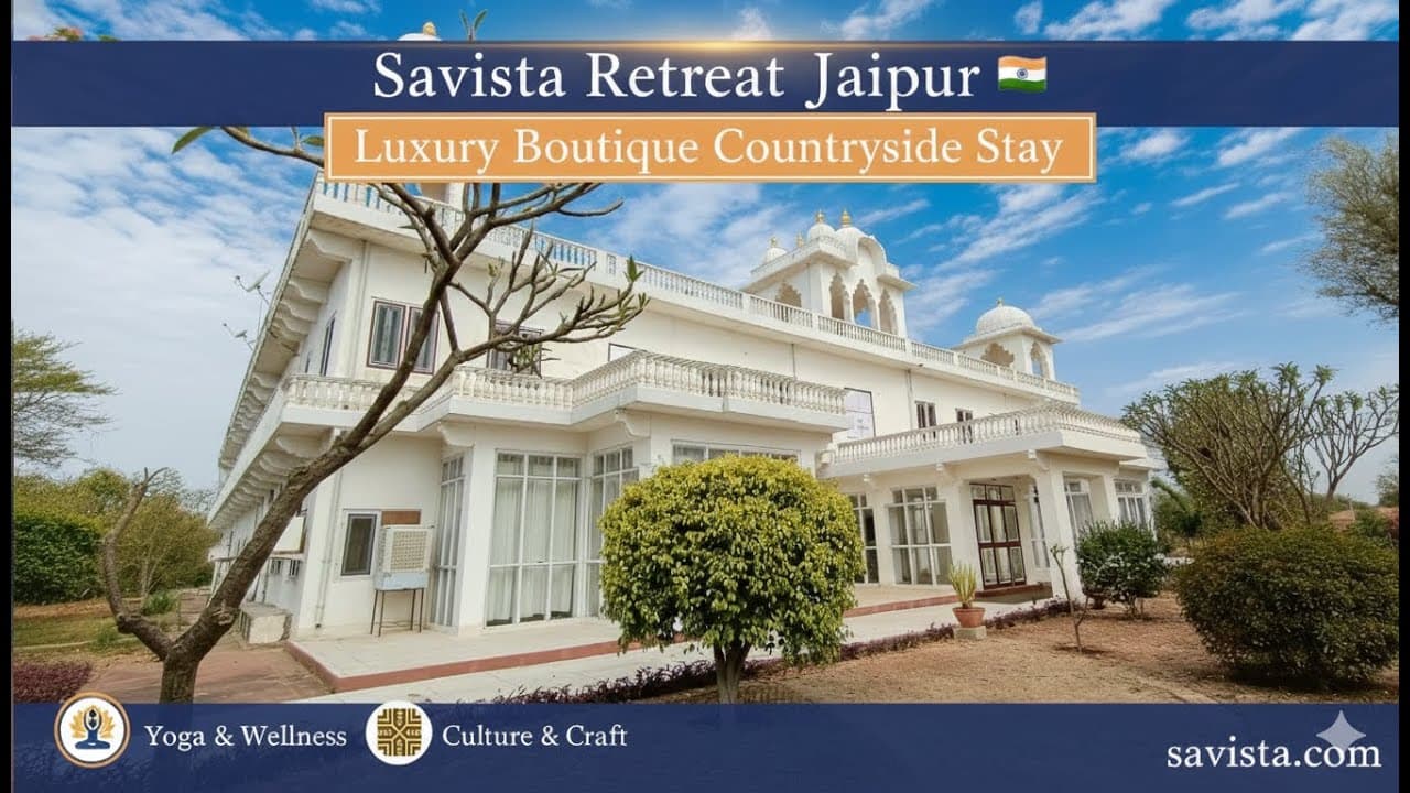 Still from “Savista Retreat Jaipur | Luxury Boutique Countryside Stay | Yoga, Culture, Craft & Wellness”, Savista’s own video
