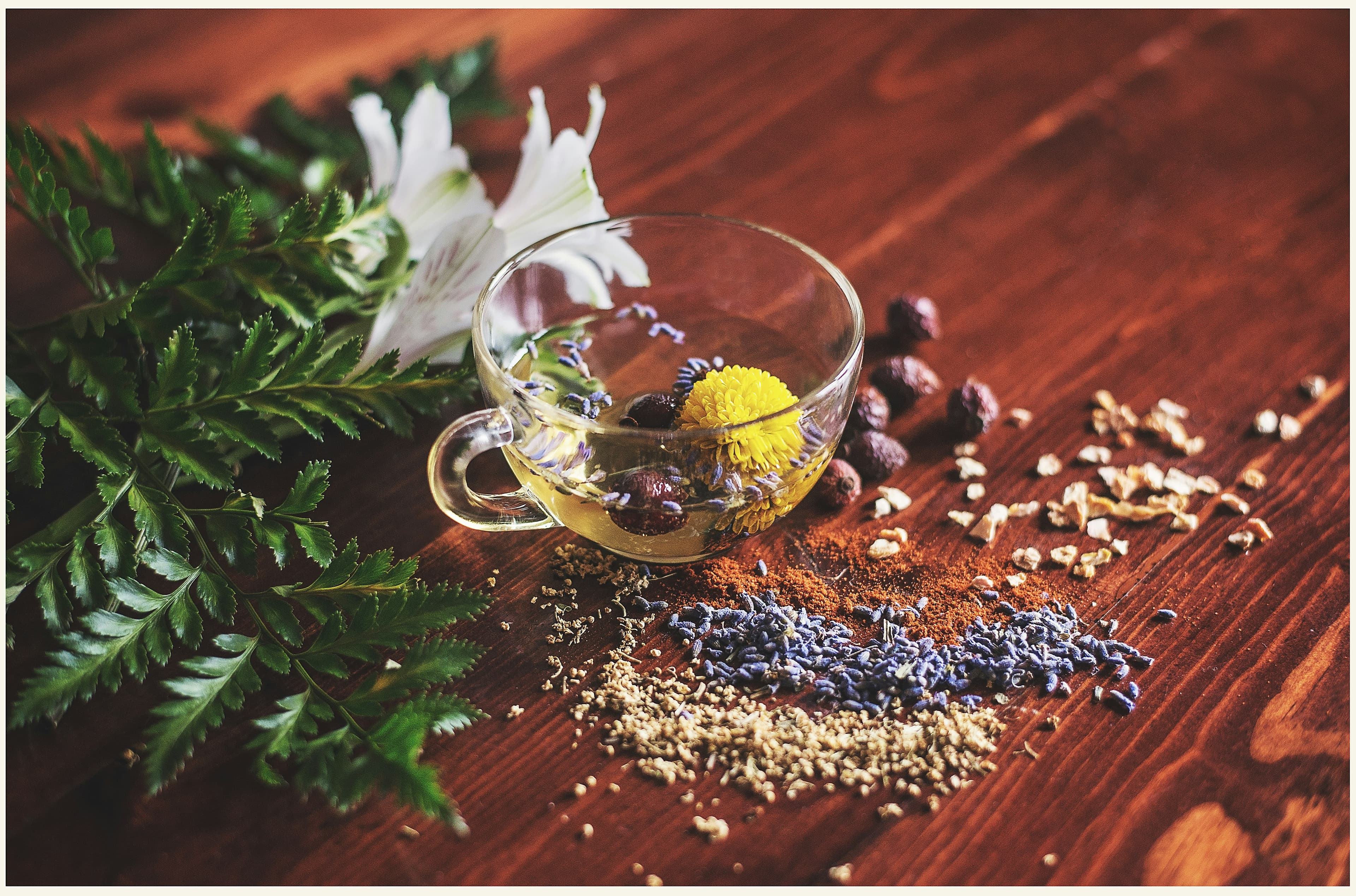Herbal tea in a glass cup