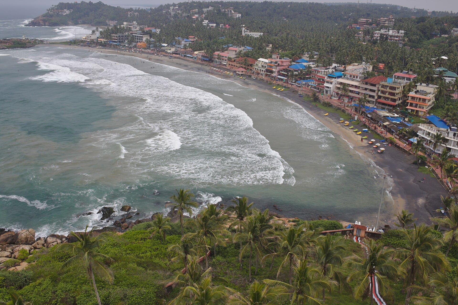 Kovalam's crescent beaches seen from the lighthouse