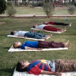 A practitioner in kayotsarg (relaxation) at Jain Vishva Bharati, Ladnun